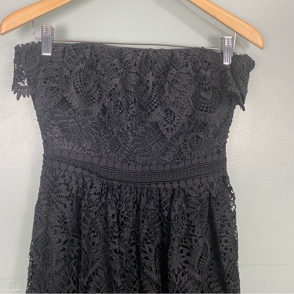 Shoshanna Black Lace Eleanora Strapless Midi Dress Cocktail Sz 4 - Picture 3 of 9
